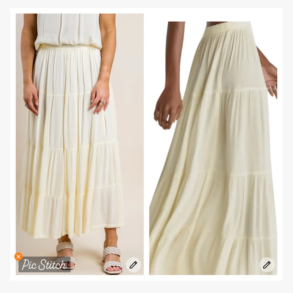 Z Supply Nicola Crinkled Gauze Tiered Maxi Skirt Pale Yellow